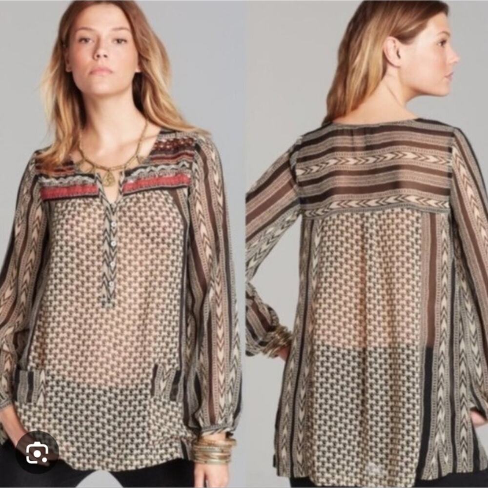 Free People Feather in the Wind Sequin Beaded Sheer Top Medium Boho Festival